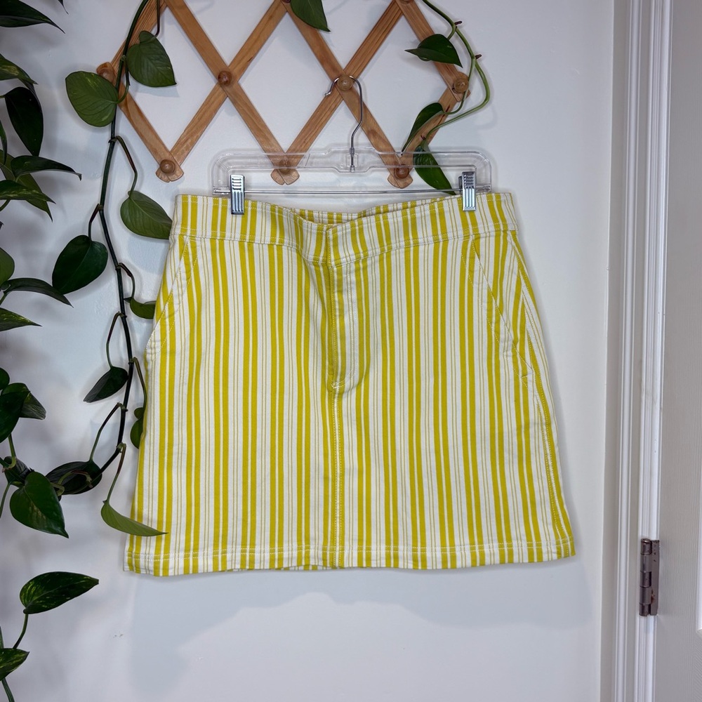 LOFT Yellow White Striped Pocket Shift Skirt
